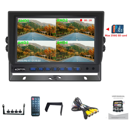 Gorąca sprzedaż 9 cali 1024*600 AHD Quad Display System kamery bezpieczeństwa samochodu ciężarówki z funkcją rejestracji