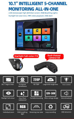 10,1-calowy ekran dotykowy IPS BSD 5CH Split Monitor widoku z tyłu samochodu DVR AHD 1080P Zestaw kamery cofania do kampera, autobusu, ciężarówki