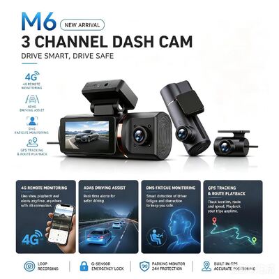 3-kanałowa kamera samochodowa AI 4G, 4K z przodu, ADAS i DMS, śledzenie GPS, całodobowy monitor parkowania