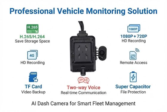 4-kanałowa AI Inteligentna kamera 4G Dash, ADAS + DMS + BSD Active Safety,1080P+720P Nagrywanie dla taksówek