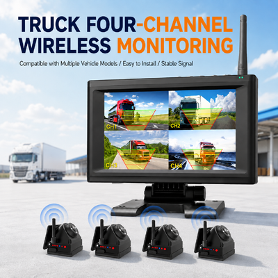 4CH 720P Wireless Dashcam for Trucks, RVs & Buses 7" IPS BSD Alarm, Magnetic Mount, Rechargeable, Plug-and-Play, Rozszerzalny 1-4CH