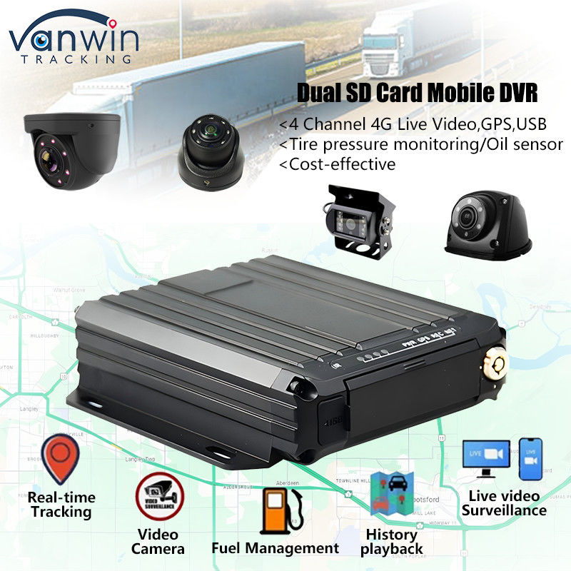 4CH 1080P Dual SD Card Mobilny DVR Wsparcie czujnik oleju 4G Monitoring wideo w czasie rzeczywistym GPS Tracker